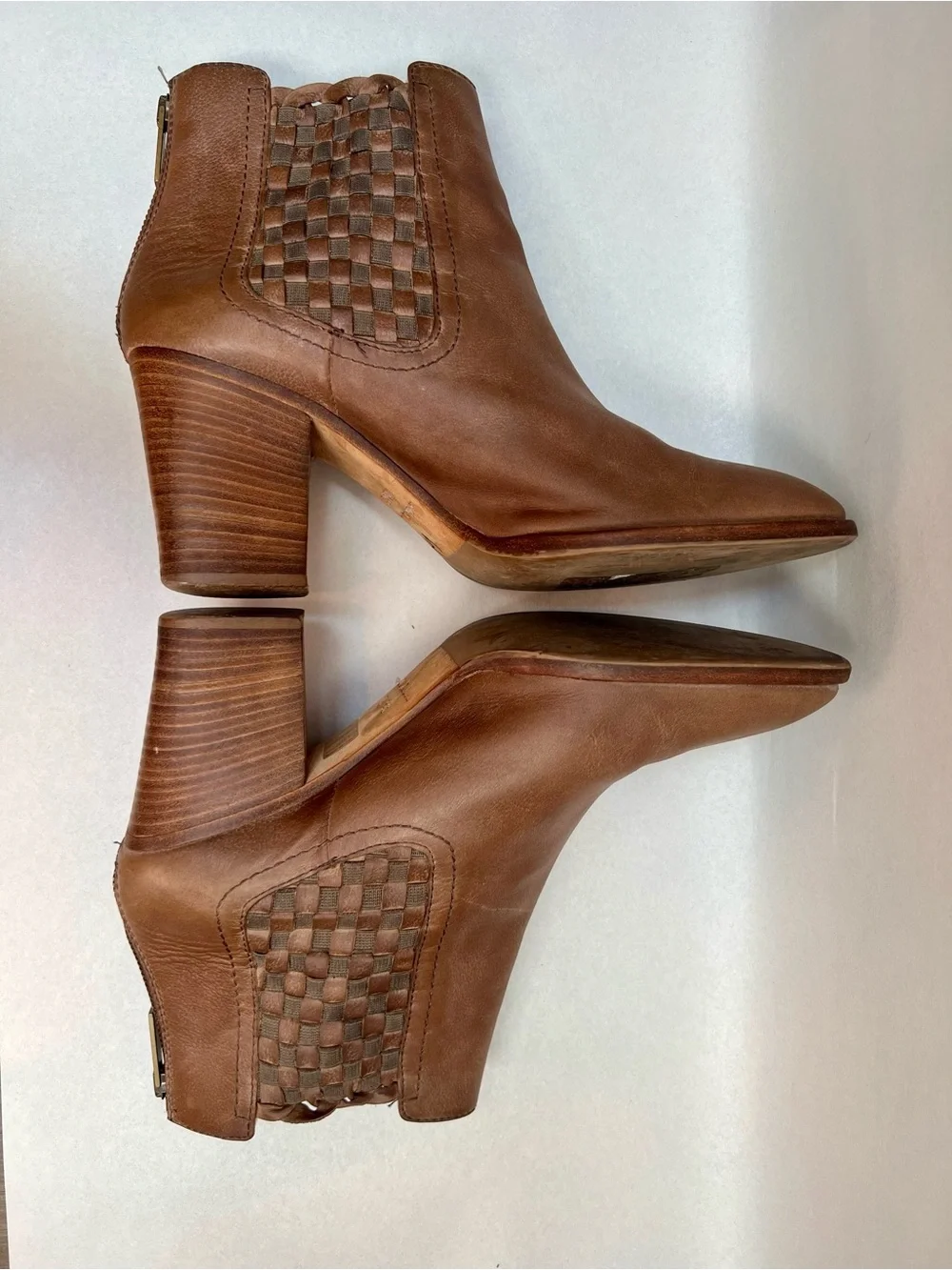 Aquatalia Frannie Boots Women 10 Brown Tan Bootie Chelsea Heel Woven